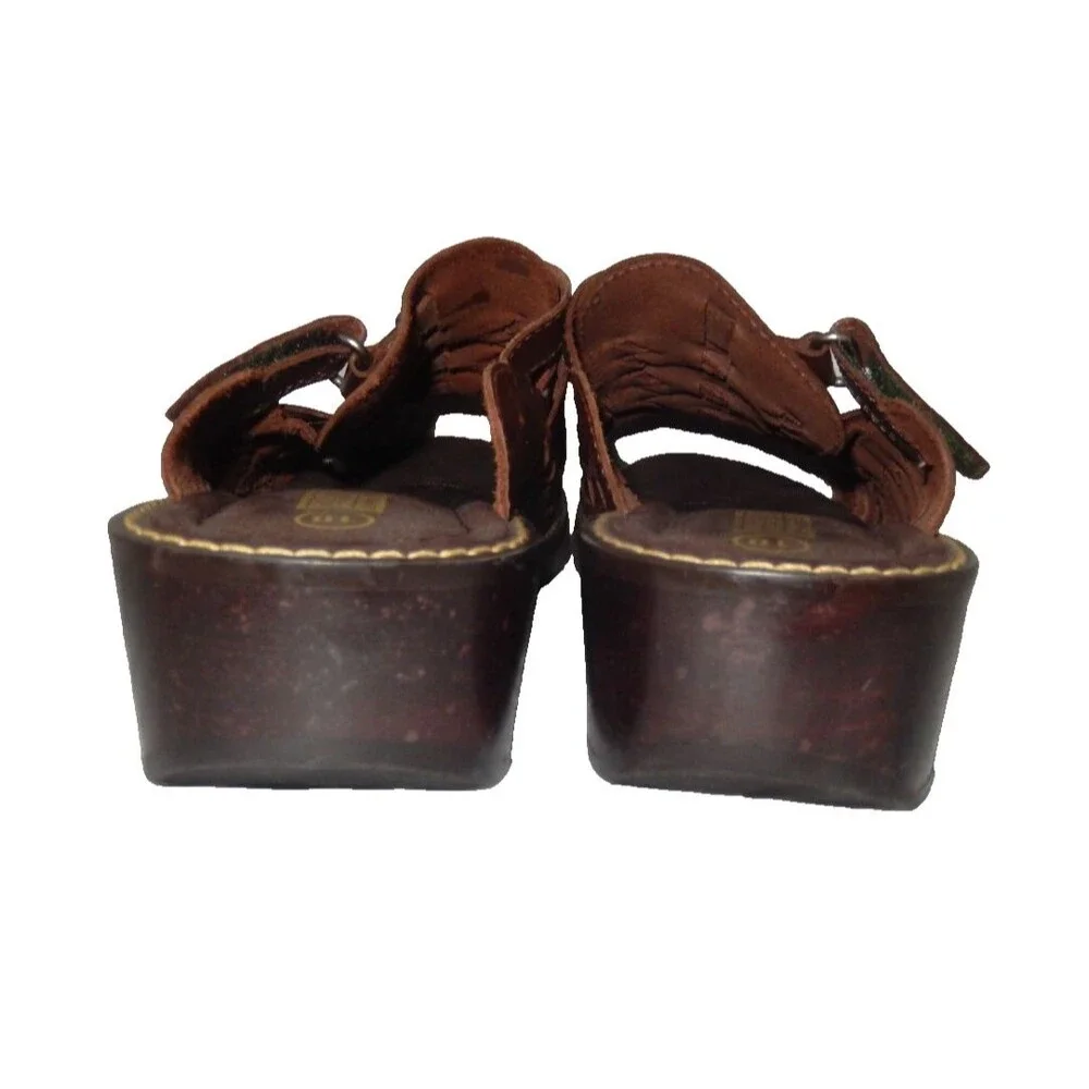 Vintage Predictions Braided Leather Mules Clogs Wood Slip-On's Women's 10 Brown